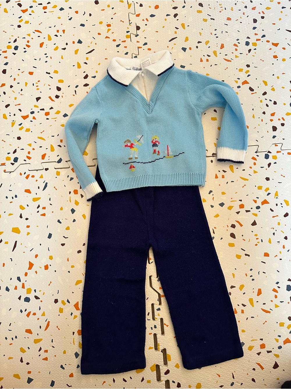 Light Blue & Navy Kids Matching Set with Collar